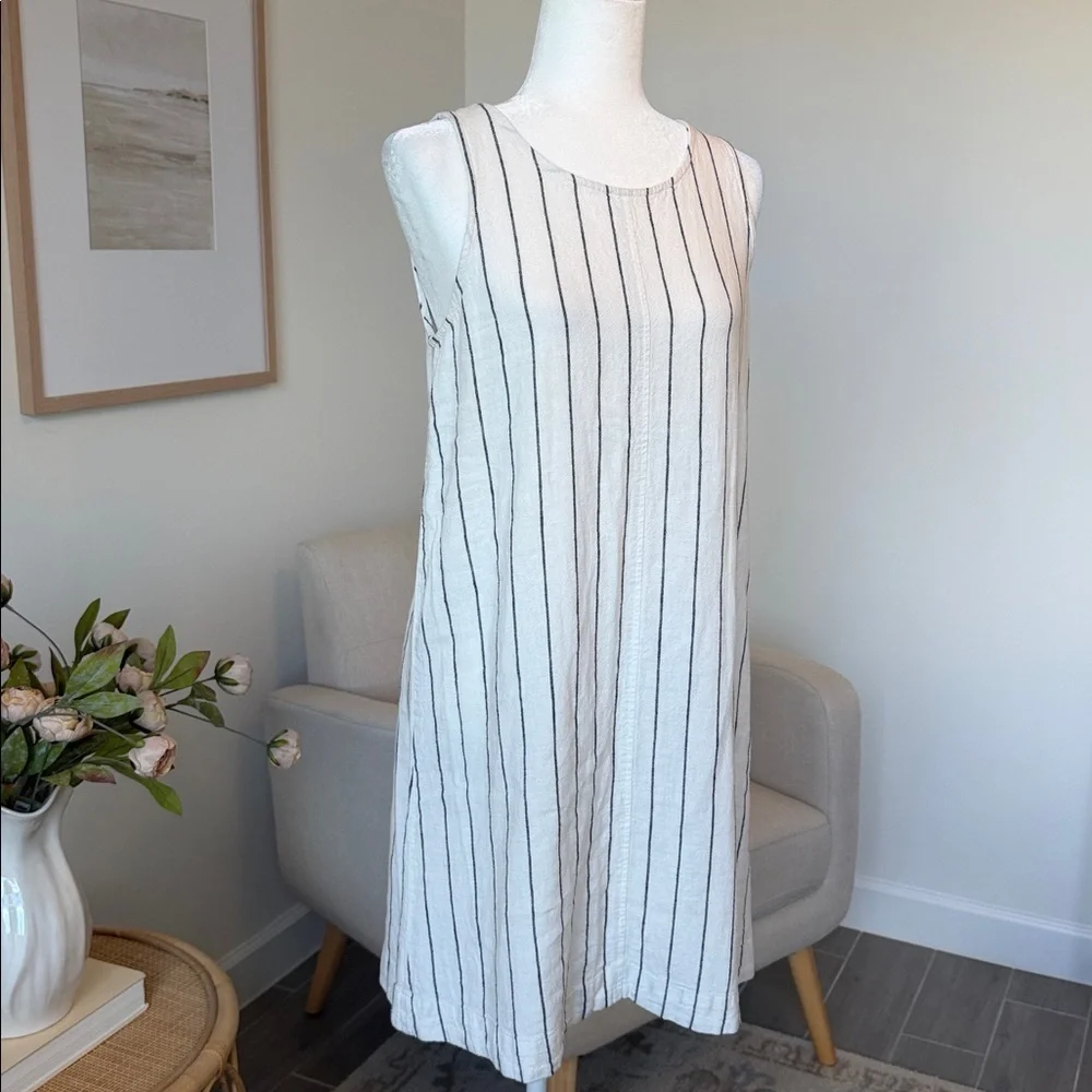 Philosophy Linen Stripe Shift Dress White Black Coastal Euro Summer Minimalist - Picture 3 of 15